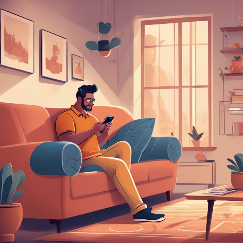 man sitting on a couch using ETBANK app
